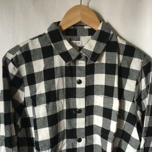 New J. Crew Factory Women’s Black Ivory Flannel Plaid Shirt Jacket $90